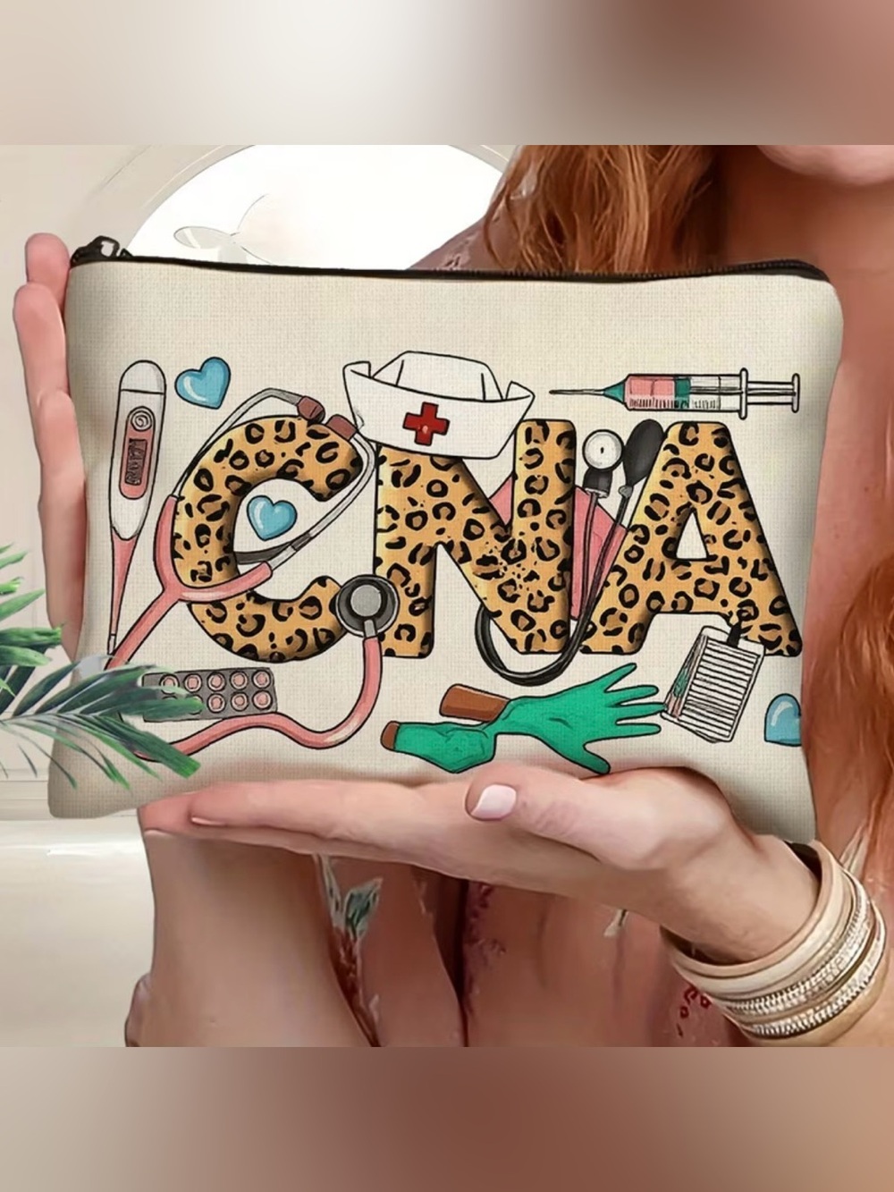 CNA Leopard Print Cosmetic Pouch -healthcare theme